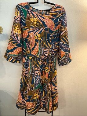 Unique Floral Print Belted Dress